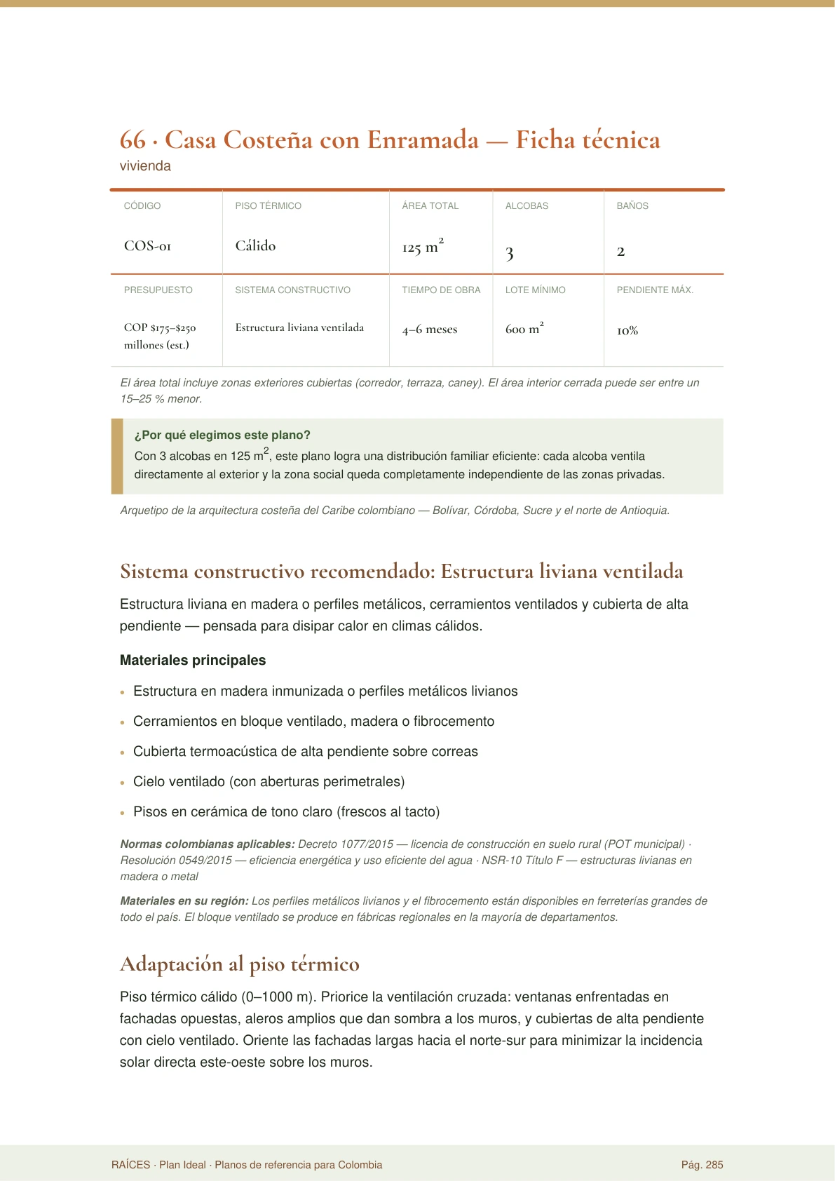 Ficha técnica — Casa Costeña con Enramada RA-COS-01