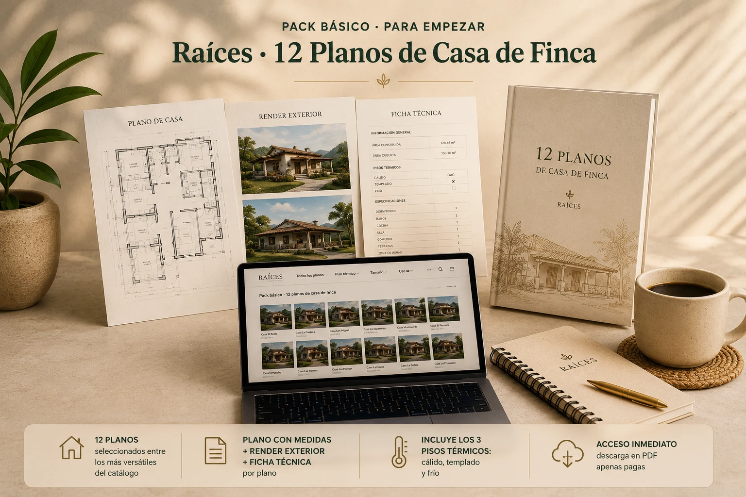 Raíces Pack Básico — 12 planos de casa de finca
